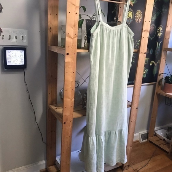 Magaschoni Pastel Mint Green Organic Gauze Crochet Tiered Midi Dress - Picture 2 of 12